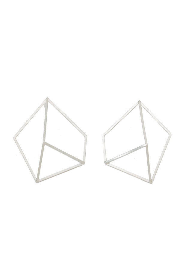 Polygon Earrings, Matte Silver