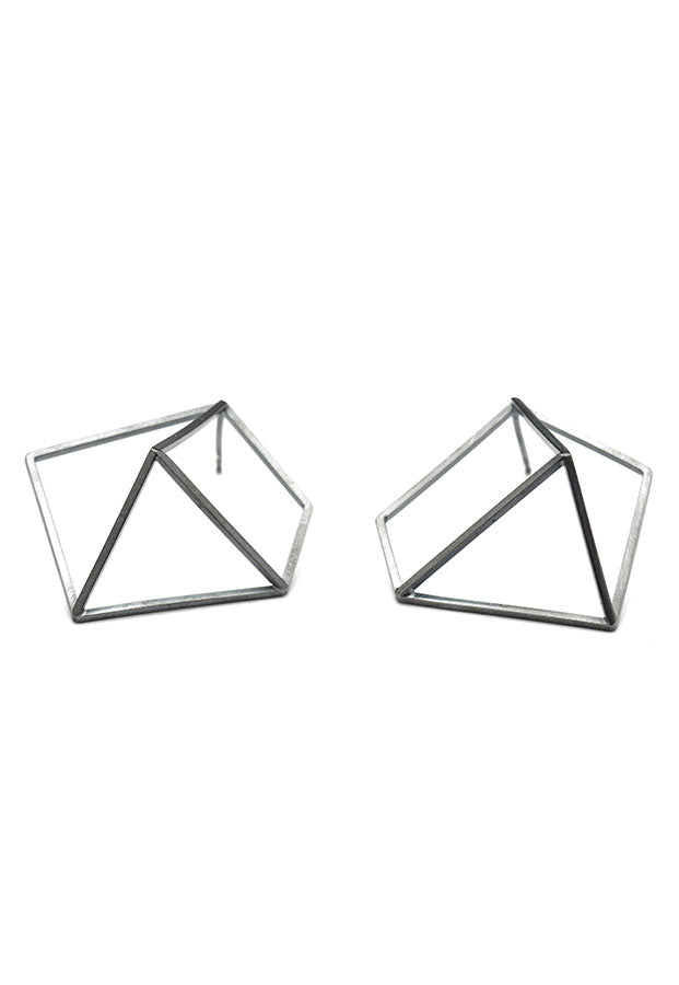 Polygon Earrings, Oxidized